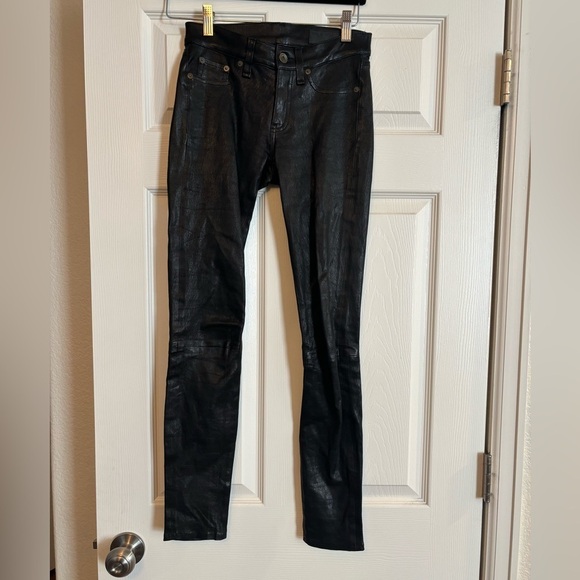 Rag & Bone | The‎ Leather Skinny Washed Black Sz 24 W1602L034 - Picture 1 of 7